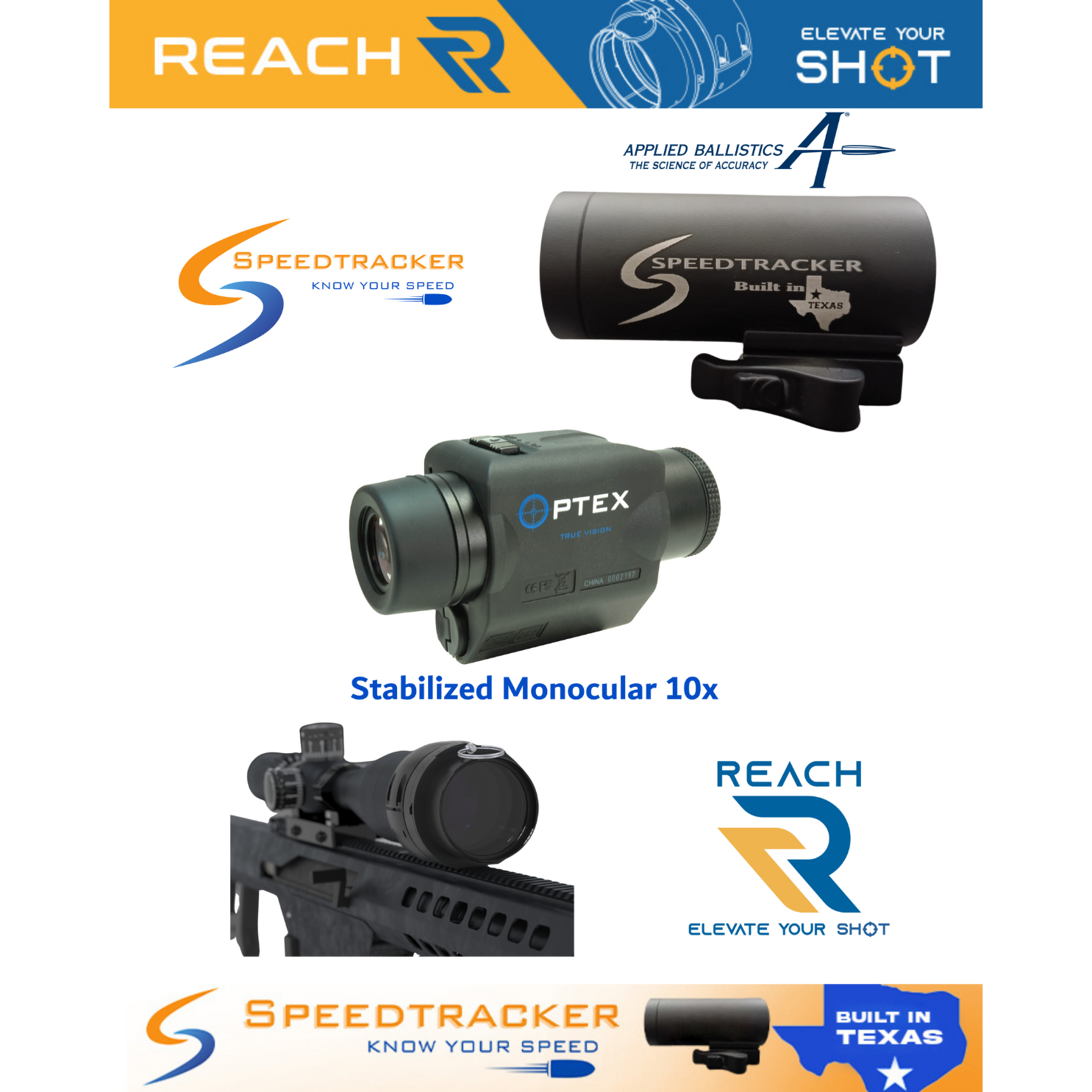PRO COMBO Speedtracker M4+ Built in Texas, REACH-R BASE + M50 + M100+ Stabilized Monocular